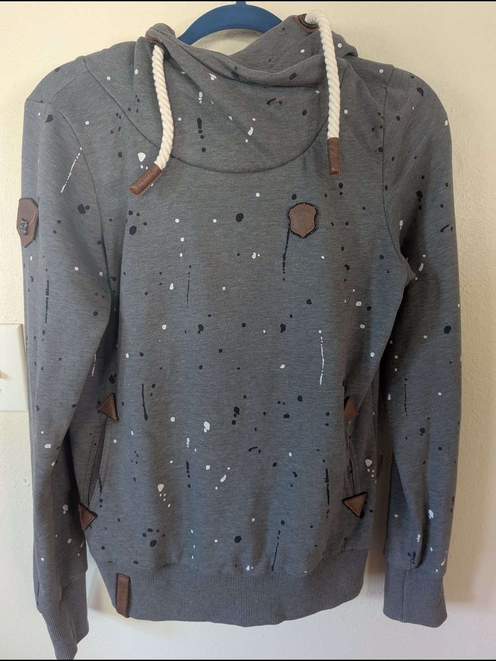 Naketano Gray Hooded Sweatshirt with Label Detail